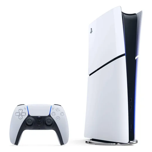 Foto de una PlayStation 5 Slim con su mando